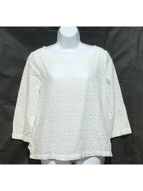 Liz Claiborne top shirt S romantic eyelet peasant blouse 3/4 sleeve boho